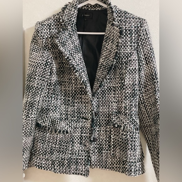 Black & White Tweed Frayed-Edge Blazer Jacket - - Picture 2 of 2